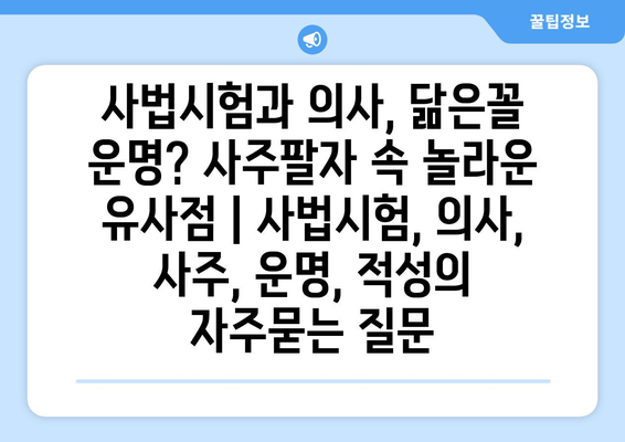 사법시험과 의사, 닮은꼴 운명? 사주팔자 속 놀라운 유사점 | 사법시험, 의사, 사주, 운명, 적성